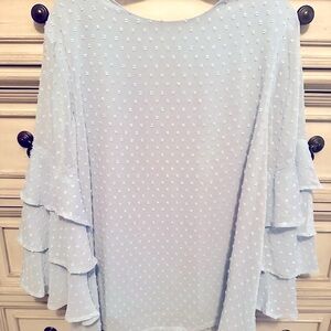 JODIFL Light Blue Textured Blouse with Ruffle Sleeves. Swiss Dot